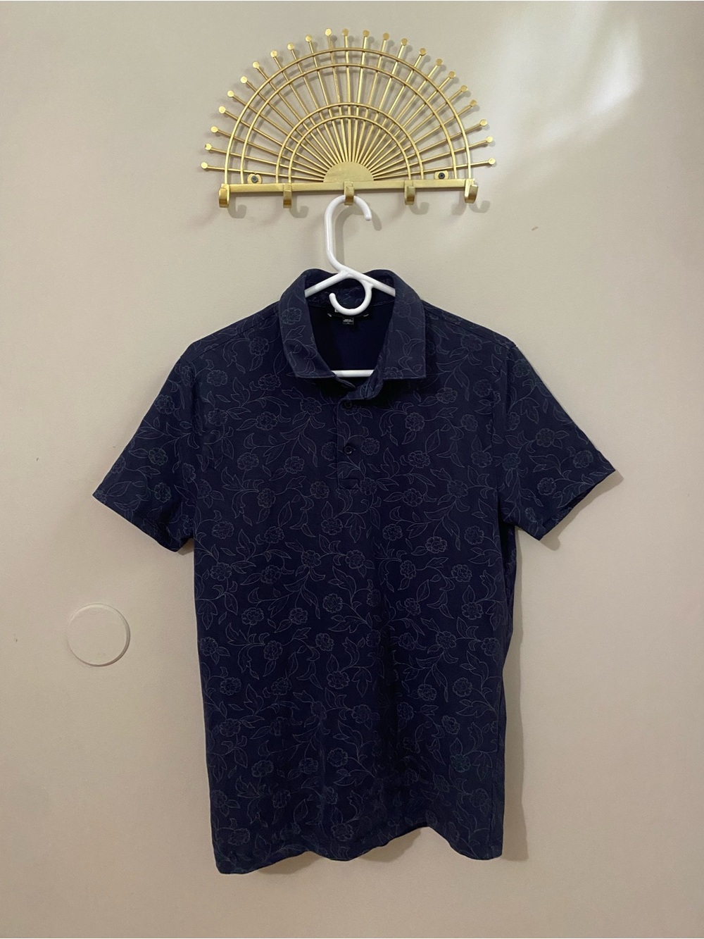 Express Men's Navy Floral-Print Polo